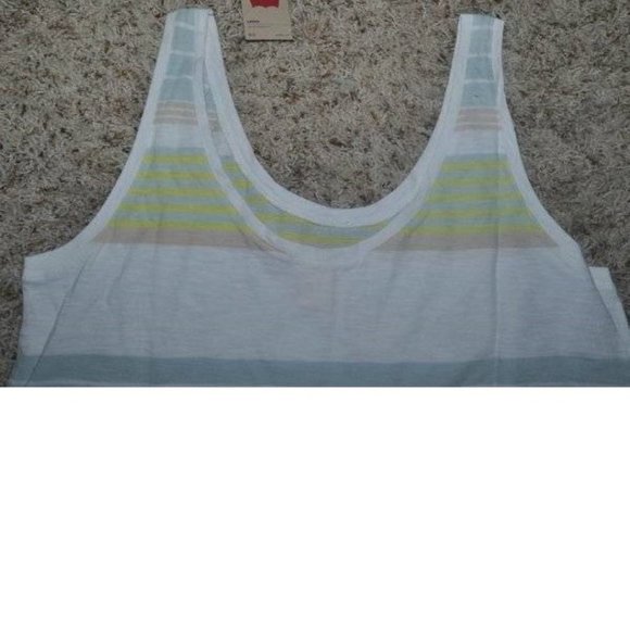 Womens Levis Tank Top XS Yellow White Blue Striped Loose Fit Scoop Neck - Picture 3 of 5